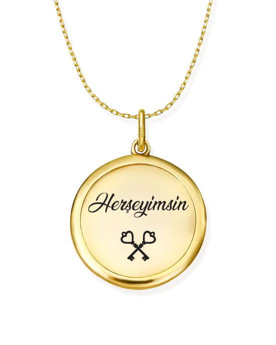 Herşeyimsin Mesajlı Yuvarlak Çerçeveli Plaka Kolye Herşeyimsin Mesajlı Yuvarlak Çerçeveli Plaka Kolye