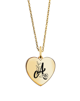 Çiçekli Harfli Kalp Gümüş Kolye