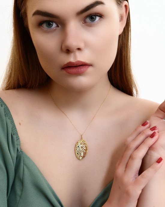 Hayat ve Dilek Ağacı Oval Gümüş Kolye