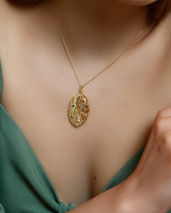 Hayat ve Dilek Ağacı Oval Gümüş Kolye