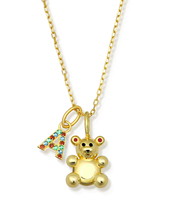 Taşlı Harfli Sevimli Ayıcık (Teddy Bear) Minimal Kolye Taşlı Harfli Sevimli Ayıcık (Teddy Bear) Minimal Kolye