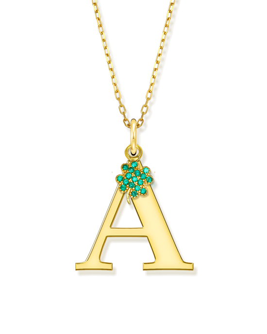 Taşlı Yonca Ekli Harf Gümüş Kolye