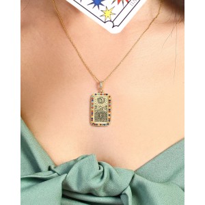 Tarot Gümüş Taşlı Çerçeveli Kolye Ay Kartı
