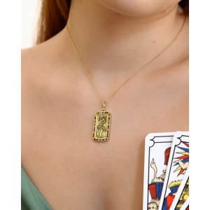 Tarot Gümüş Taşlı Çerçeveli Kolye Azize Kartı