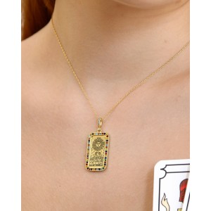Tarot Gümüş Taşlı Çerçeveli Kolye Güneş Kartı